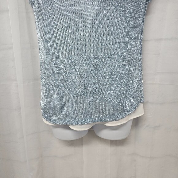 Chico's Blouse Mesh Blue Metallic Layered Glam Knit S - Picture 4 of 10